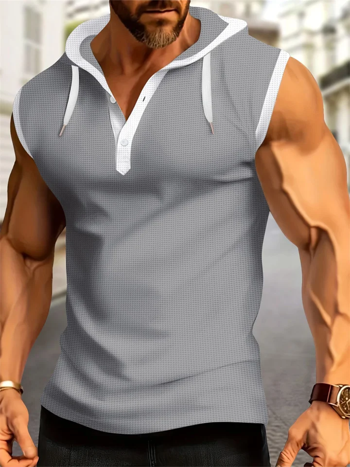 Summer New Fashion Short-sleeved Hooded Cardigan T-shirt Sleeveless T-shirt Men's Tops-JRSEE