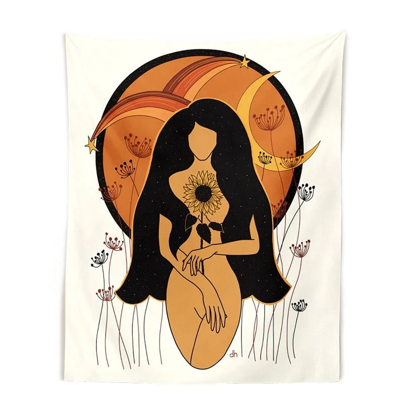 Psychedelic mushroom woman Tapestry Wall Hanging Mental health art Hippie decor Fungi woman Bohemian feminine Tapestry wall art