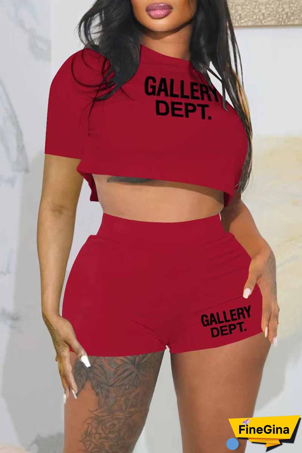 Black Casual Print Letter O Neck Short Sleeve Two Pieces