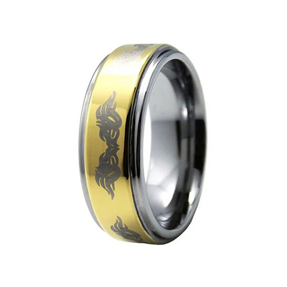 6MM 8MM Gold Plated Couple Wedding Laser Pattern Tungsten Carbide Rings