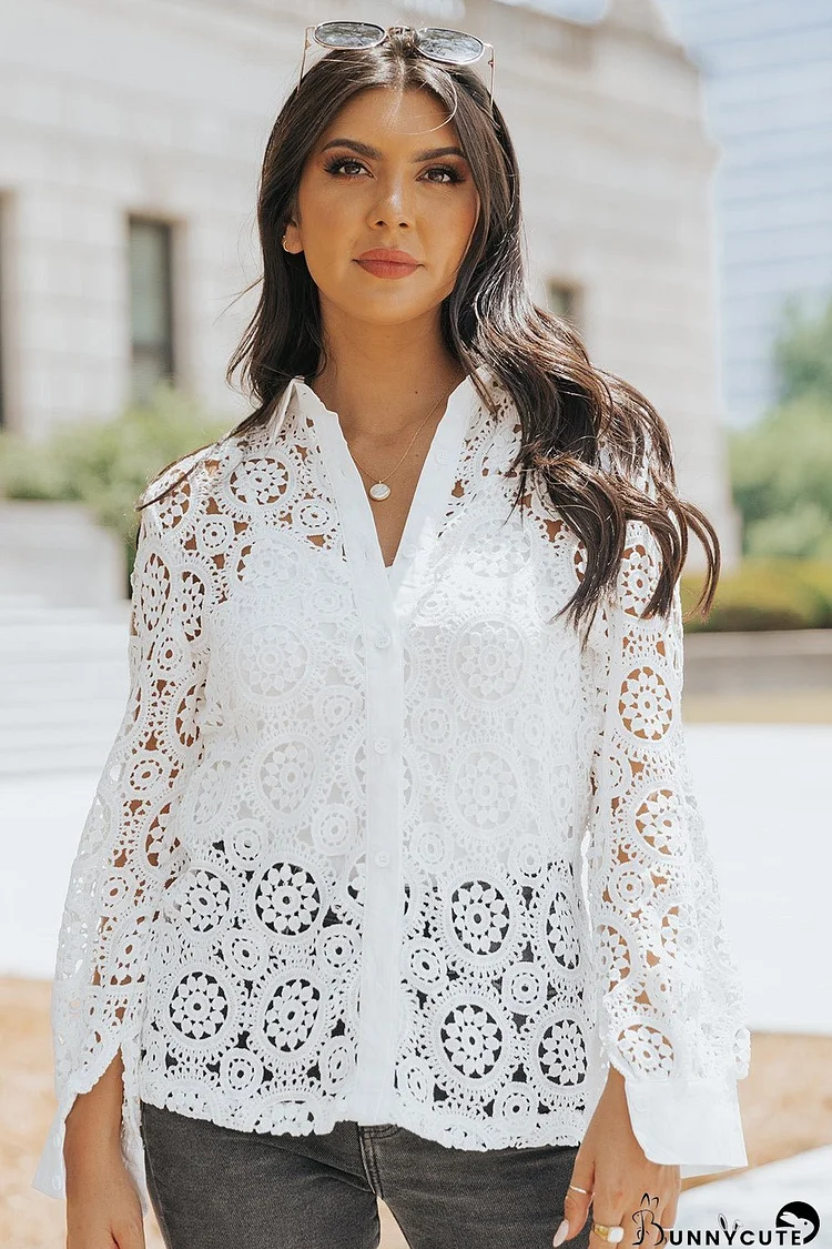 Button-Up Lace Collared Shirt