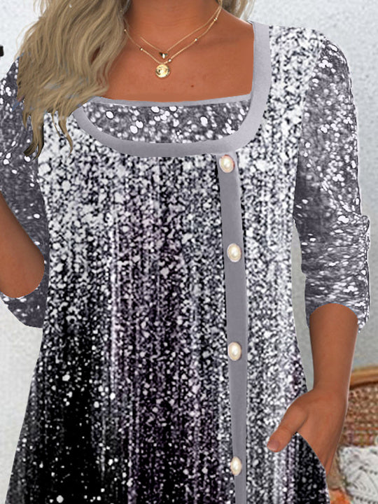 Women's Long Sleeve Scoop Neck Graphic Sequins Top