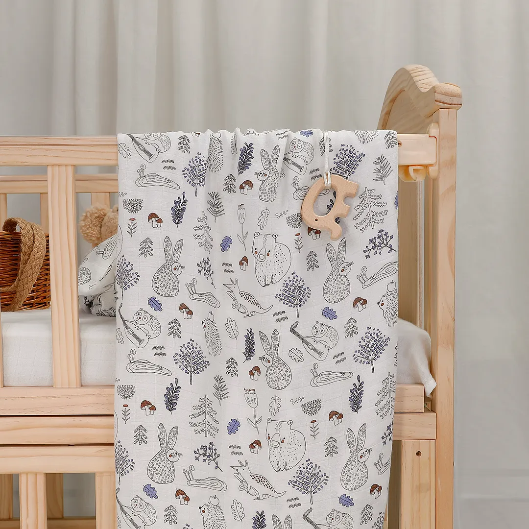 Egmao Baby Cotton Bamboo Muslin Swaddle Blanket - Forest Carnival