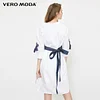 Vero Moda Brand NEW commuting simple solid color V-neck three-quarter sleeve pullover mid-length dress women |31827C509