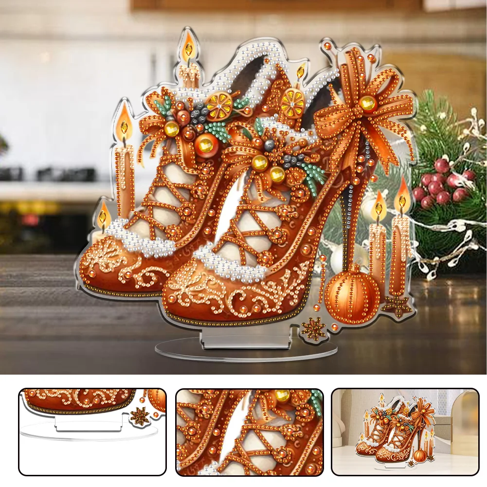 2D Flat Xmas High Heels DIY Acrylic Desktop Diamond Art Kits for Adults Beginner