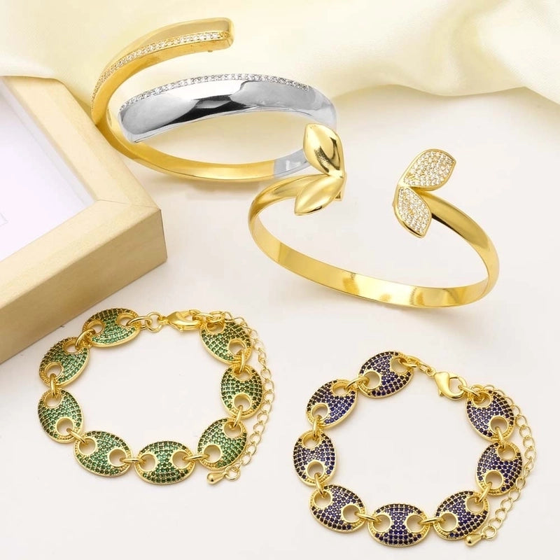 Copper 18K Gold Plated Inlay Butterfly Zircon Bracelets Bangle