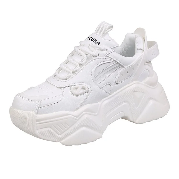 Women Platform Sneakers Leather Casual Ladies Chunky Shoes 2020 White Woman High Black Fashion Brand Thick soled Wedge Sneakers