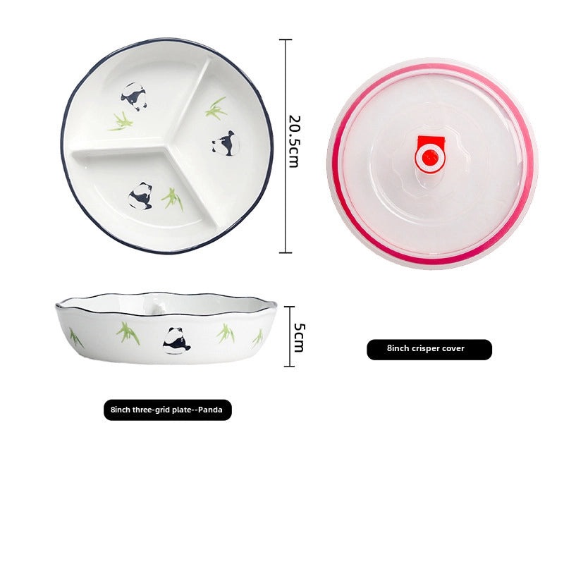 Ceramic Compartment Deep Bowl With Lid Sealed Partition Bowl Heat-resistant Microwave Oven Special Three-compartment Bowl Plate Snack Lunch Box