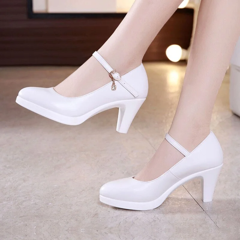 Tanguoant Heels Silver Wedding Shoes Women Pumps Platform 2022 Autumn High Heels Shoes Ladies Leather Office Shoe Big Size 42 43 32