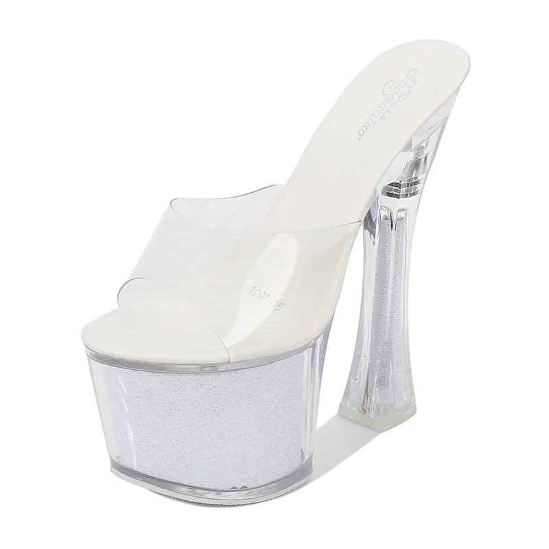 Tanguoant Tanguoant New Korean Version Of The Nightclub Car Model Shoes Super High Heels Thick Heel Waterproof Platform Sandals Transparent Crystal Slipper