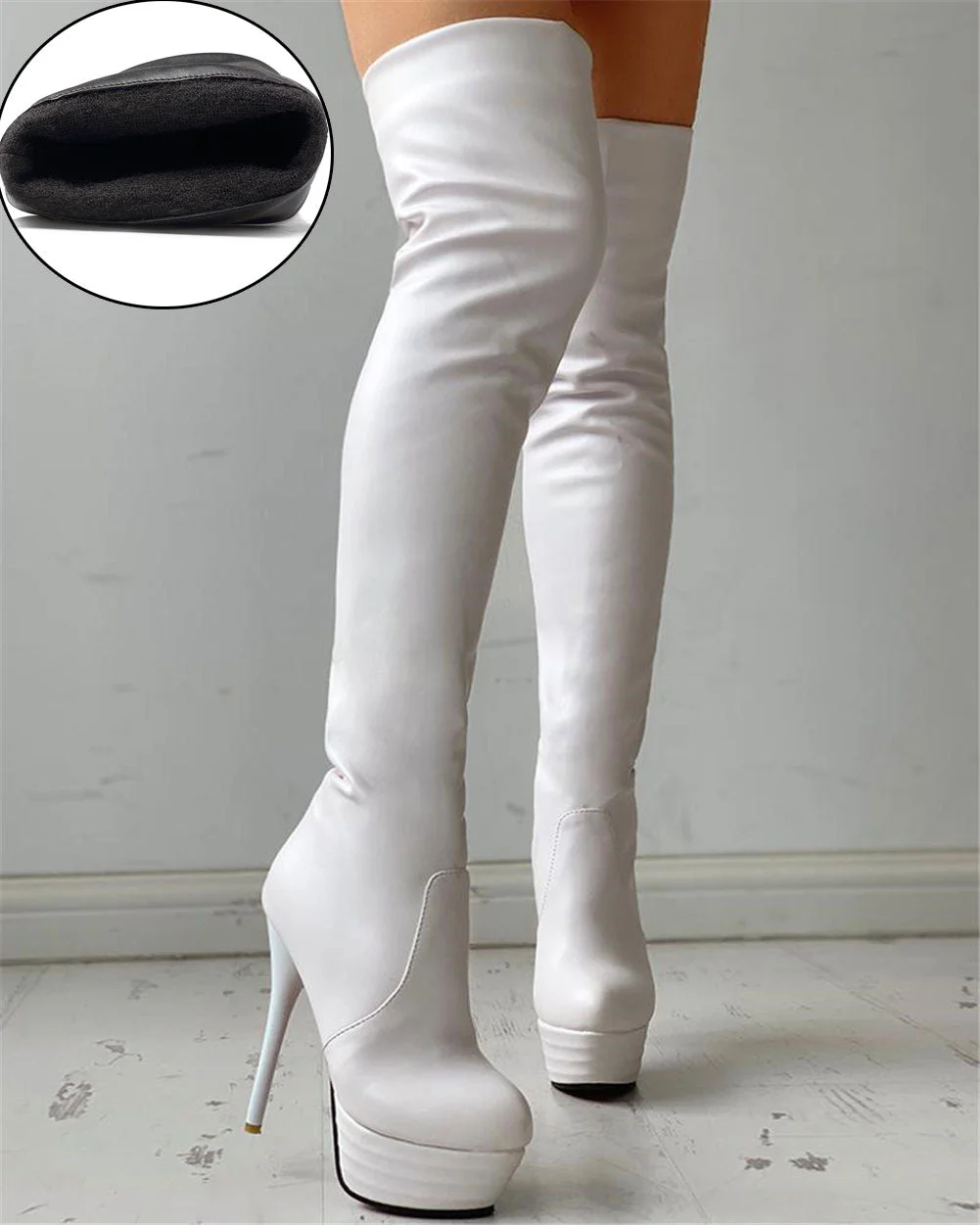 Sexy Small Plus Size 31-46 Winter Add Fur Platform Extreme High Fetish Thin Heels Party Shoes Women Over Knee Boots Female
