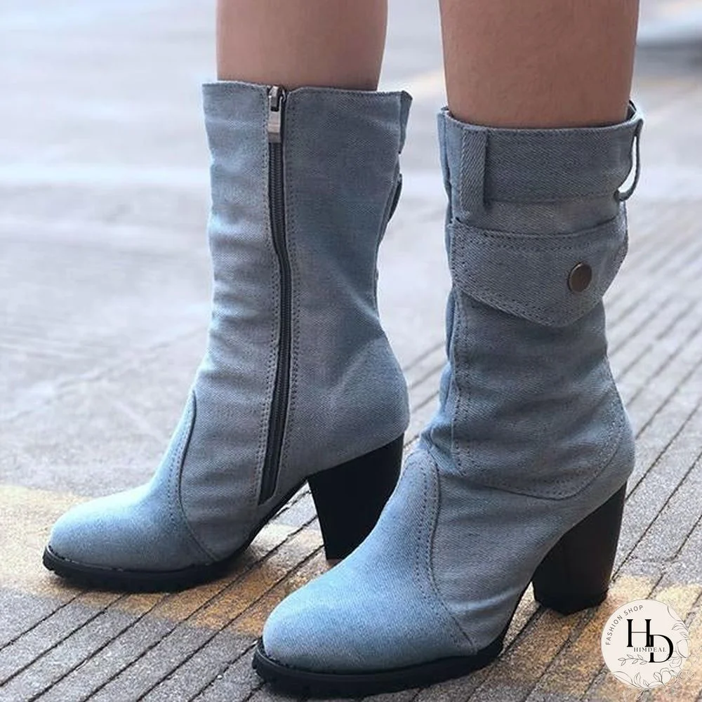 High Heel Zipper Cowboy Boots