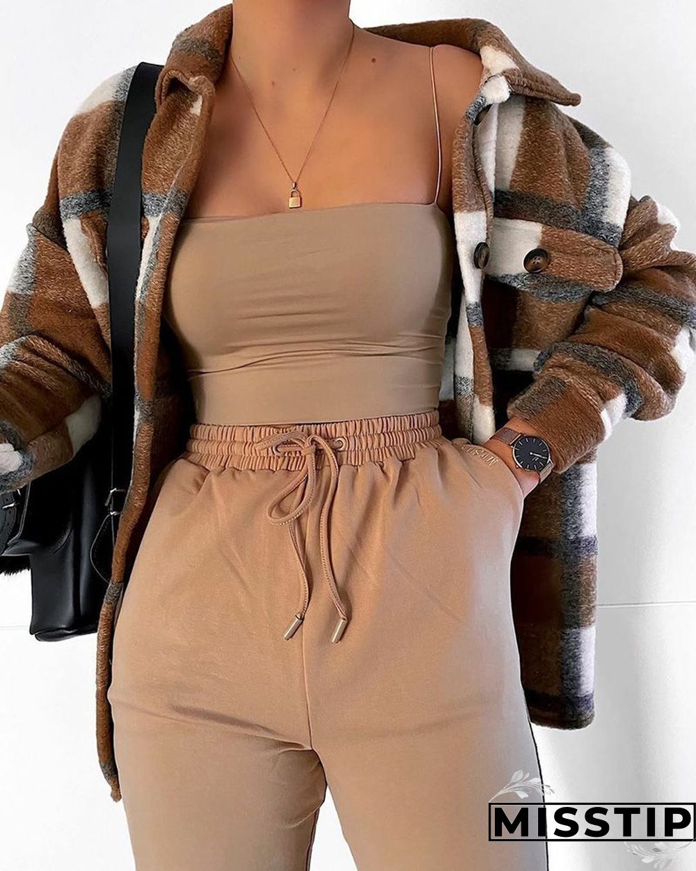 Classic Thick Colorblock Checked Button Down Shirt Jacket Woolen