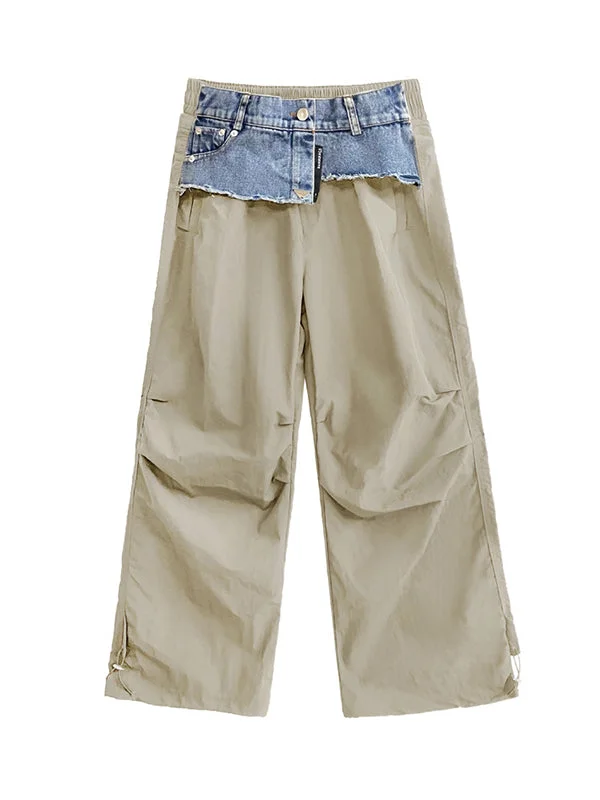 Drawstring Elasticity Split-Joint Loose Wide Leg Trousers Cargo Pants