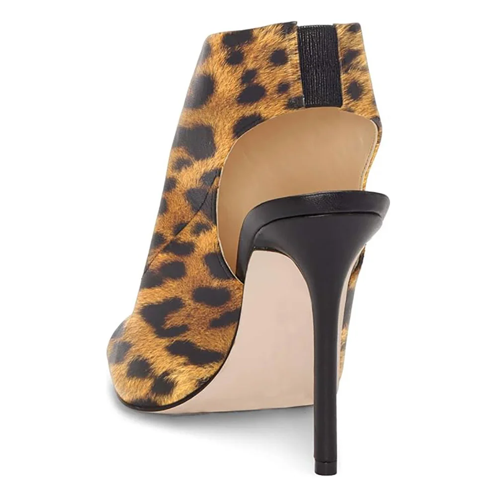 Women's Leopard Print Peep Toe Slingback Stiletto Heels