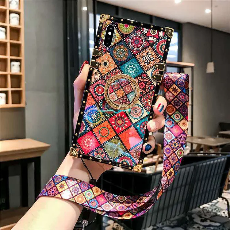 Beautiful and colorful Fashion design, luxurious national style blue Persian mobile phone case, with wrist strap
