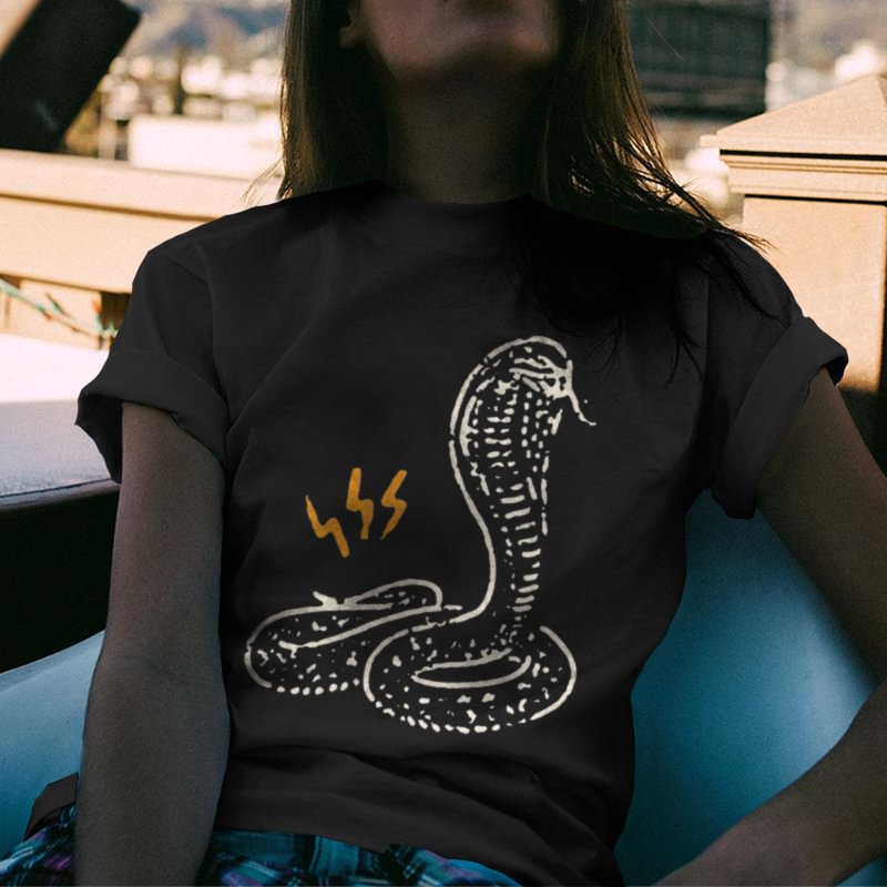 Snake Cobra Printed Black Women's T-shirt