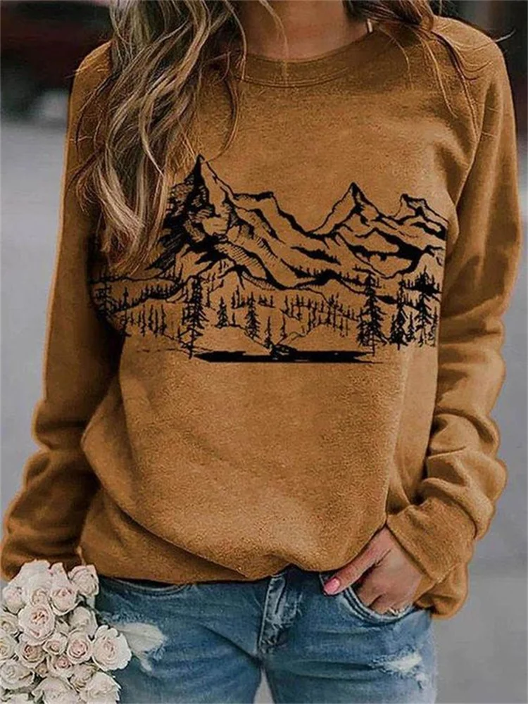 Vefave Mountains Lanscape Art Graphic Sweatshirt