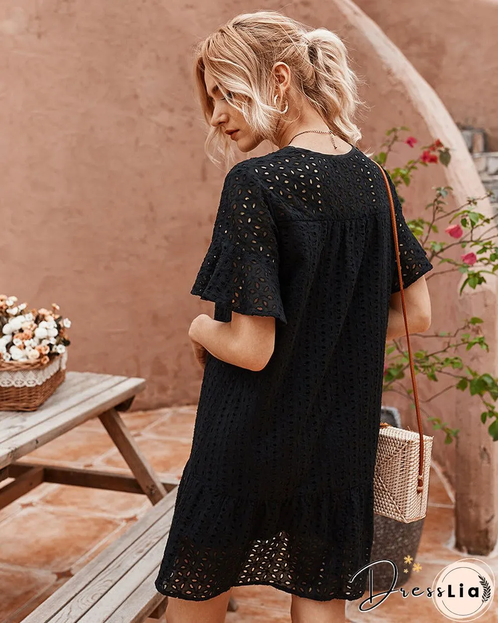 Polka Dot Hollow Out Mini Dress