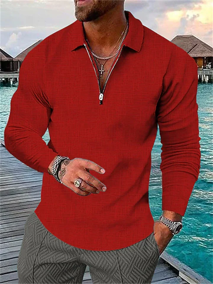 Men's Collar Polo Shirt Golf Shirt Plaid Turndown Green Black Blue Army Green Royal Blue 3D Print Outdoor Street Long Sleeve Zipper Print Clothing Apparel Fashion Designer Casual Breathable-Hoverseek