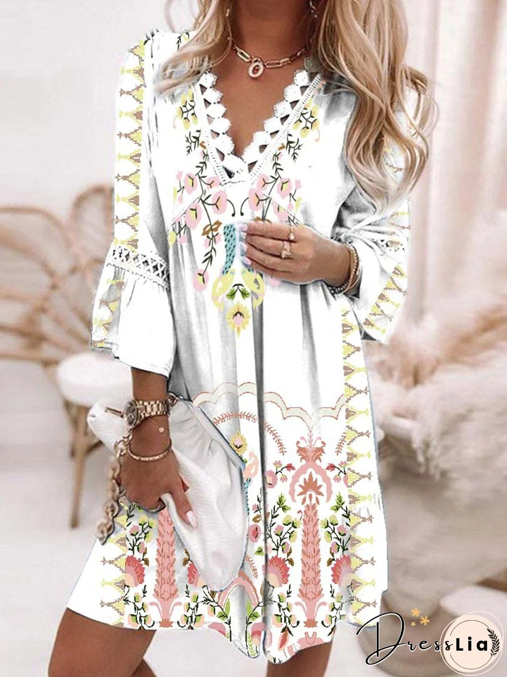 Boho Loosen Short Sleeve Woven Dress