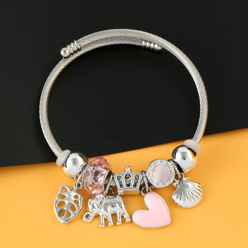 Elegant Luxurious Heart Shape 304 Stainless Steel White Gold Plated Crystal Zircon Bangle In Bulk