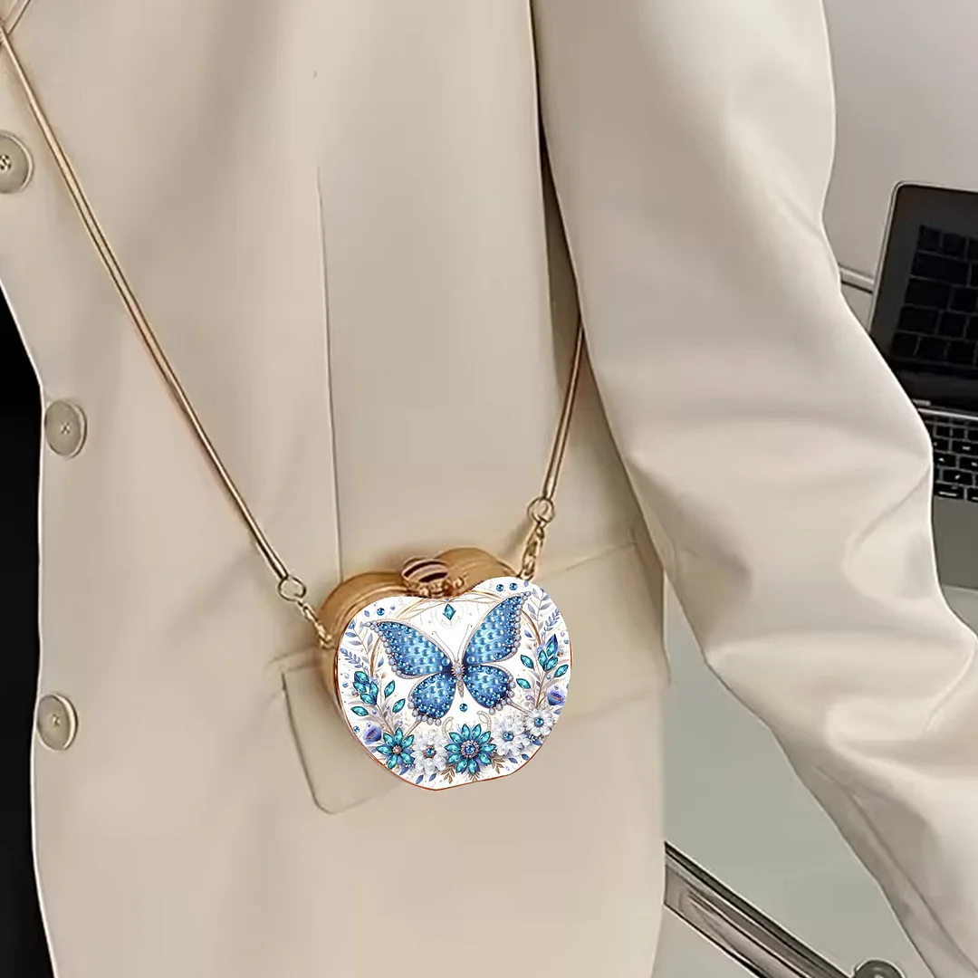 Butterfly C DIY Acrylic Love Diamond Art Painting Card Case Wallet with Chain Small Diamond Painting Crossbody Bag for Adults Women Girls Gift