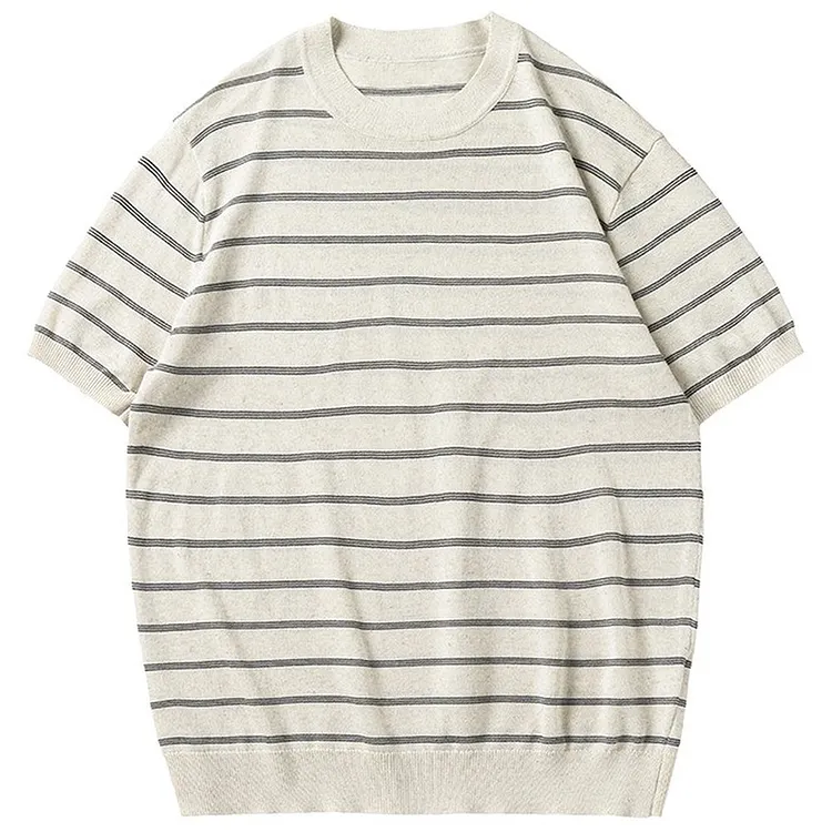 Men's Striped Knit T - Shirt for Spring Summer Casual Wear