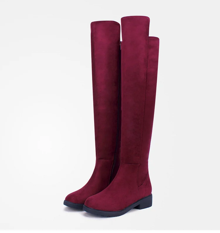 Burgundy Suede Comfy Over-the-Knee Long Boots Vdcoo