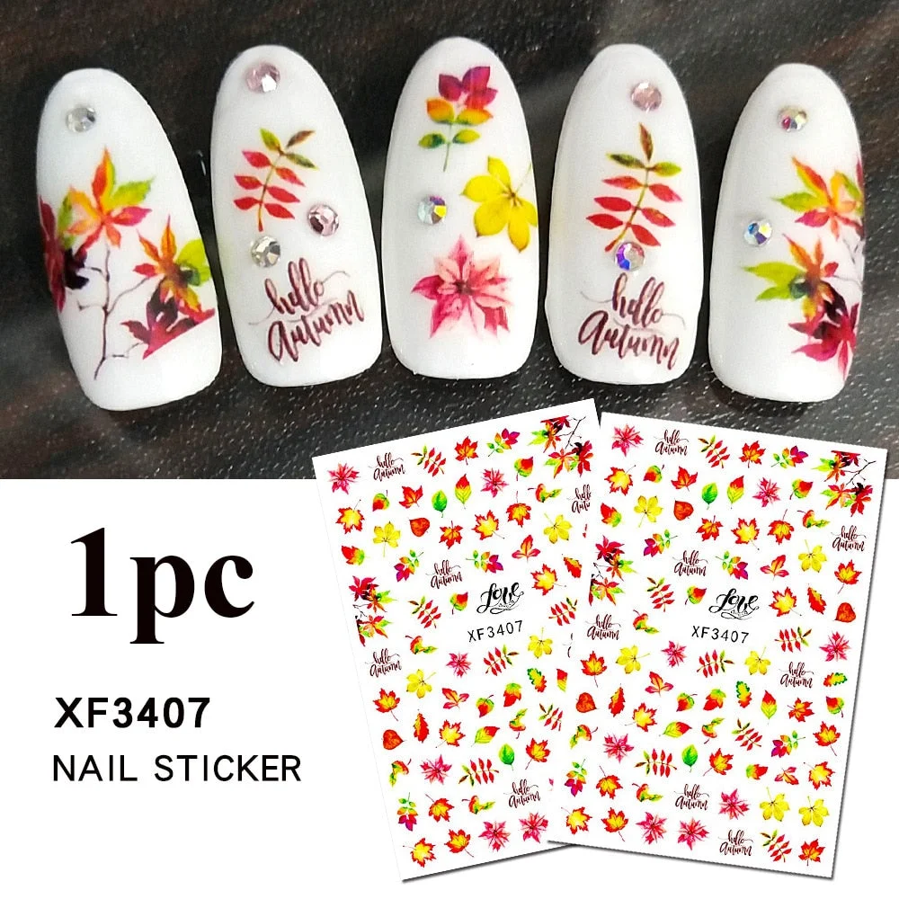 1PC Fall Leaf Flowers Line 3D Nail Sticker Mape Leaves Waves Pattern Decals Slider DIY Nail Art Decoration Wraps For Manicures-Nail Inspo
