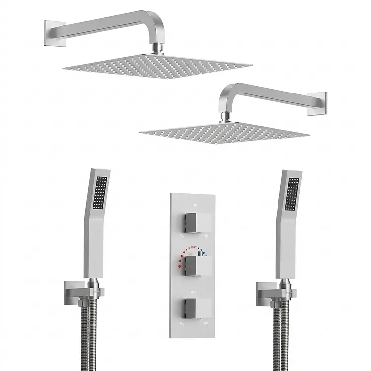 EVERSTEIN 12 Inch Dual Rain Shower System with Dual Handheld Showers Brushed Nickel 