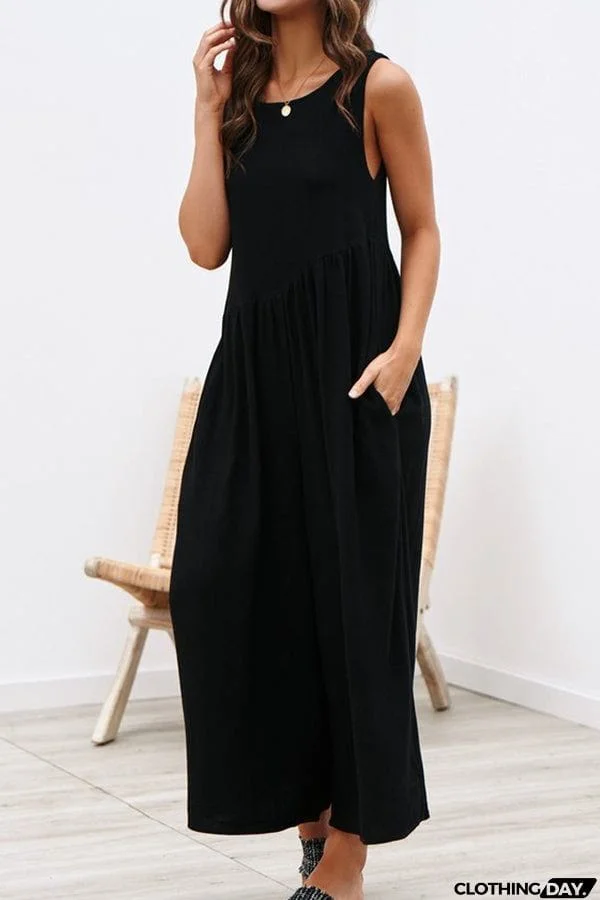 Loose solid color vest jumpsuit