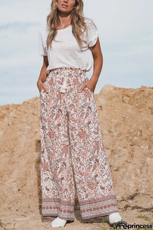 Boho Floral Wide Leg Palazzo Pants