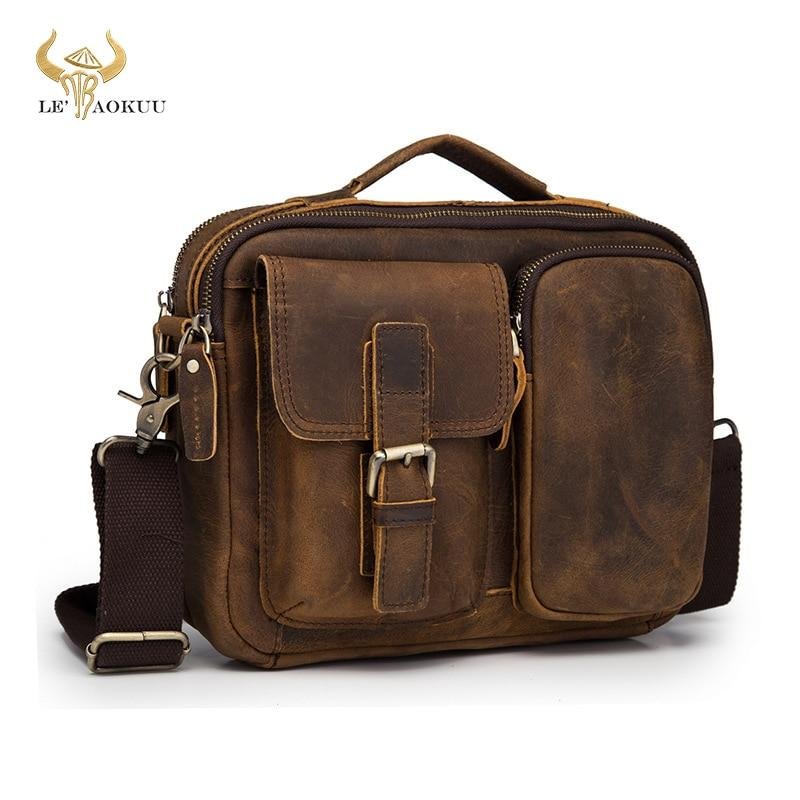 Quality Original Leather Design Male Shoulder messenger bag cowhide fashion Cross-body Bag 9" Pad Tote Mochila Satchel bag 036-c
