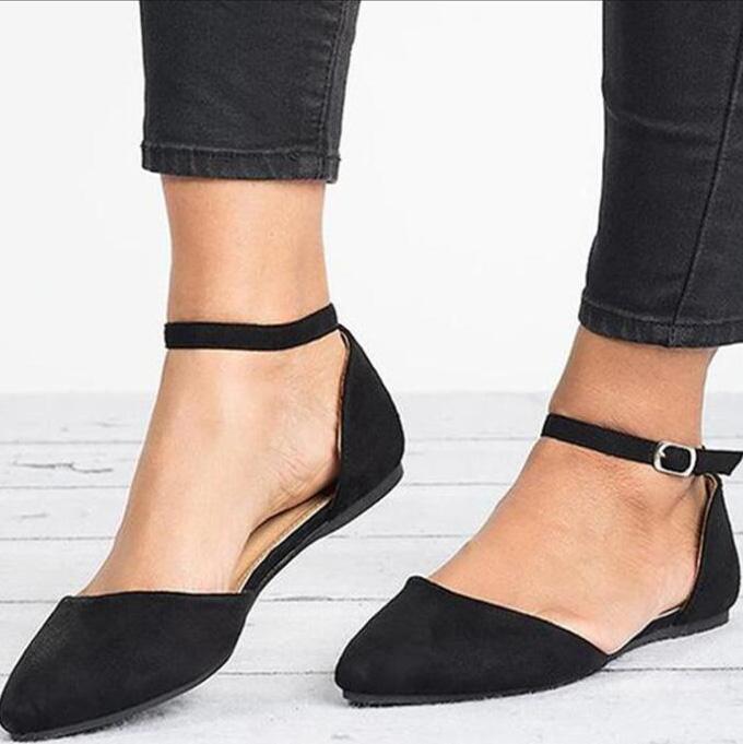 GOOSHOE Leopard Pointed Toe Buckle Suede Flats