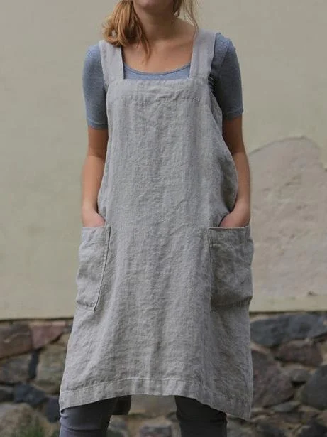 Square Neck Cross Back Apron Pinafore Dress-Mayoulove