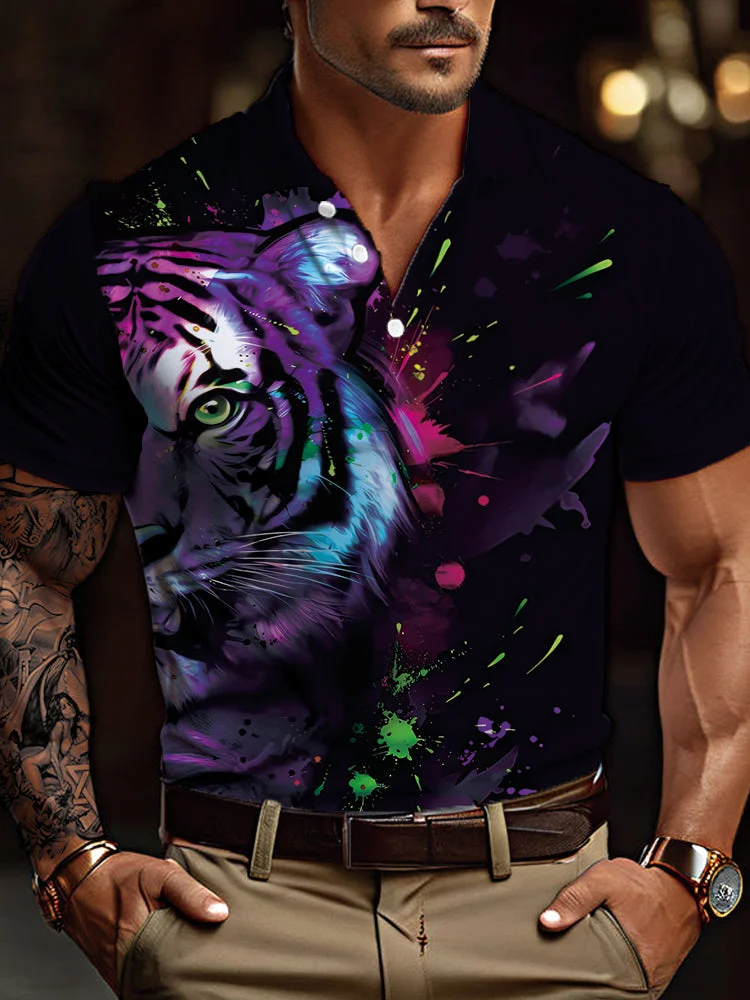 Fashion Tiger Printing Short Sleeve Polo BestDVibe
