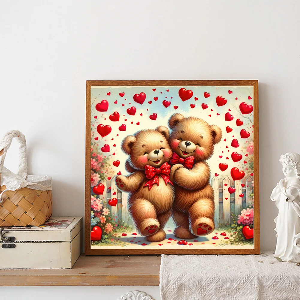 Diamond Painting - Full Round Drill - Rose Heart Bear(Canvas|30*30cm)