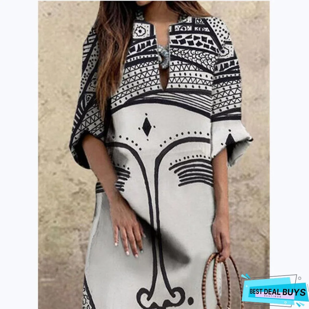 Women's Fashion Print Loose Plus Size Dress