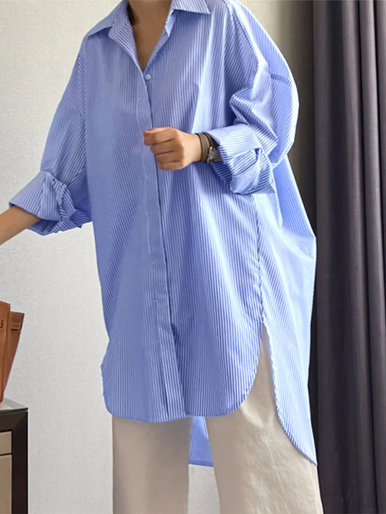 Casual Striped Long Sleeve Loose Ladies' Tops Shirts QueenFunky
