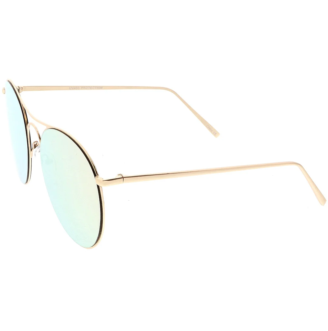 Oversize Metal Aviator glasses Double Nose Bridge Round Color Mirrored Flat Lens 65mm
