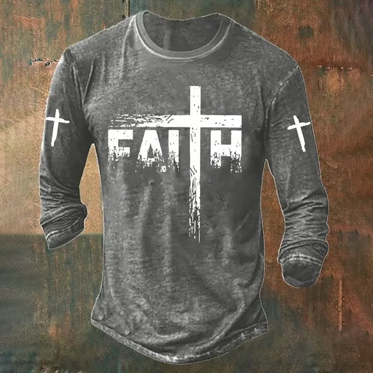 Men's Faith Cross Print Long Sleeve T-shirt