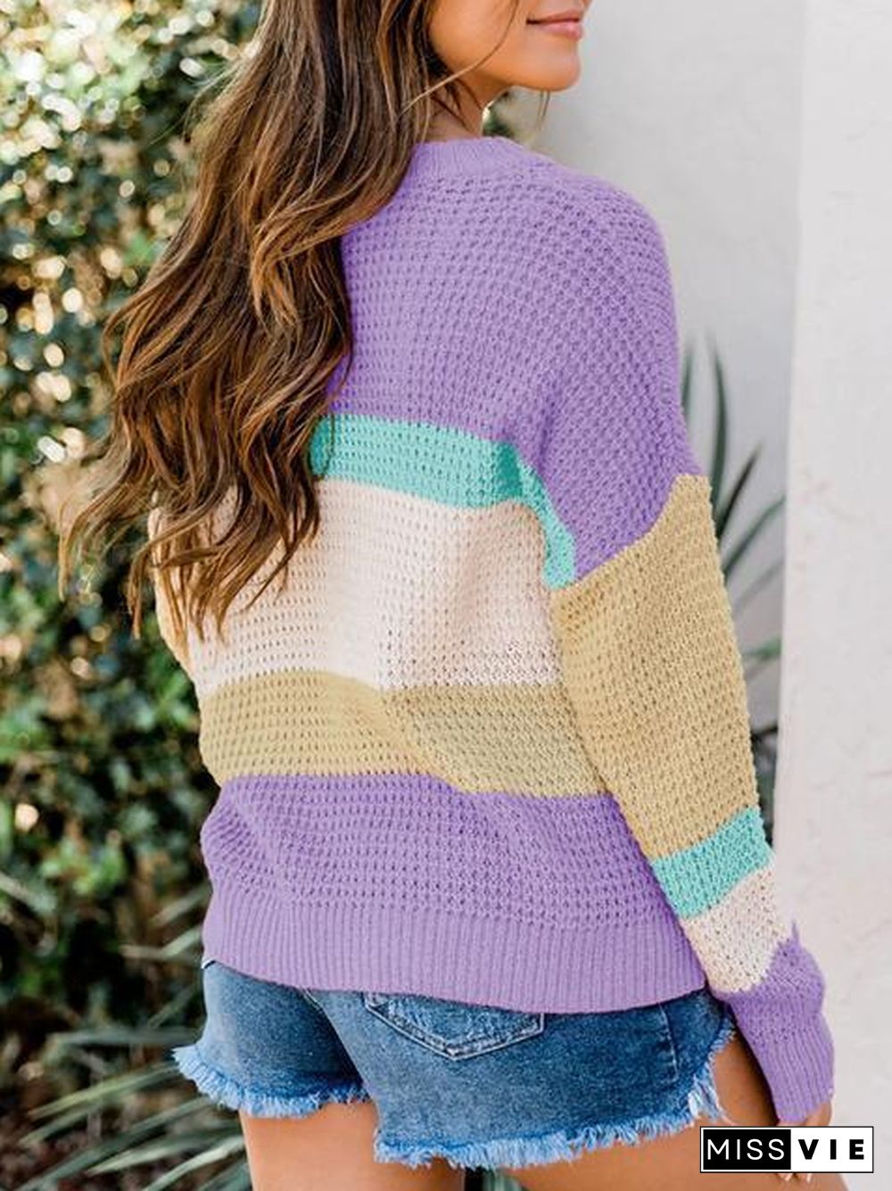 Color Block Round Neck Sweater