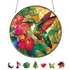 (18.5cm)DIY Acrylic Jigsaw Puzzle Window Hanging with Hanging Chain DIY Stained Glass Decoration Round Window Puzzle Decor for DIY Craft Project (Flower Bird)
