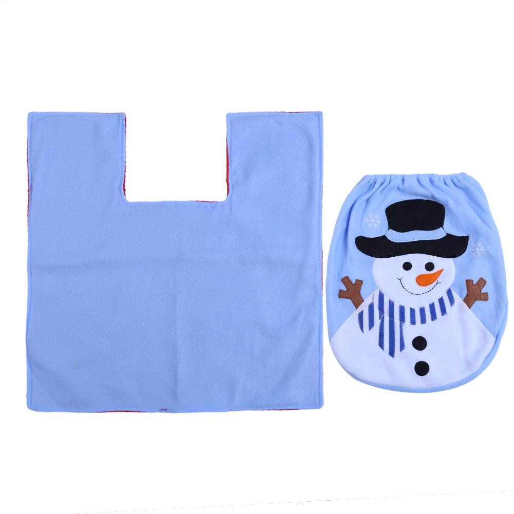 

Christmas Decor Blue Santa Toilet Seat Cover Paper Rug Bathroom Set, 501 Original