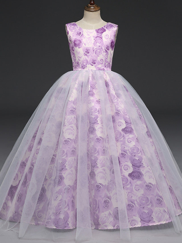 Oknass  A-Line Short Sleeve Jewel Neck Flower Girl Dresses  Tulle  Matte Satin With Bow