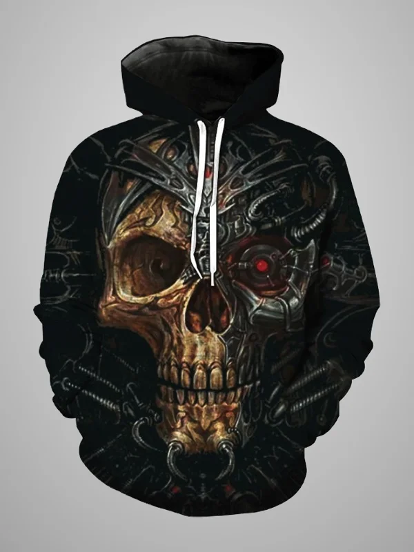 Gothic Dark Street Skull Printed Oversize Hoodie