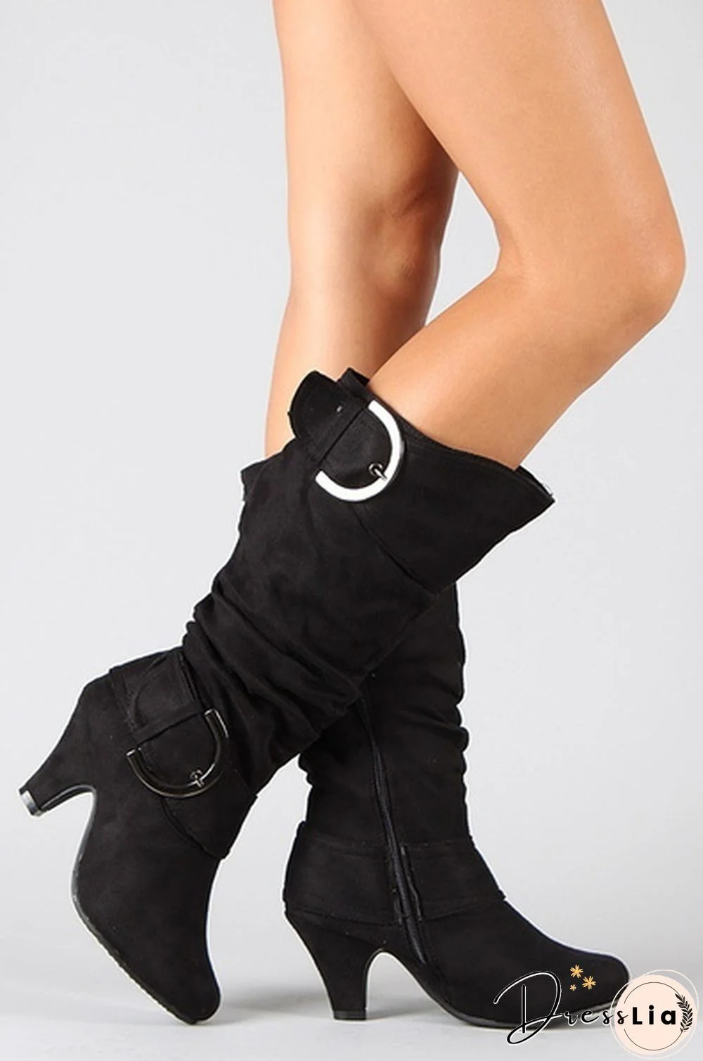 New Fashion Women Suede Knee High Boots Sexy Vintage Low Heel Boots Spring Autumn Buckle Shoes Casual Winter Pumps 34-43