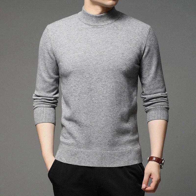 Black Friday Sales 2023 Autumn Winter Mens Pullover Sweaters Mock Neck Fashion Solid Color Thick And Warm Bottoming Shirt Male Brand Casual Sweater