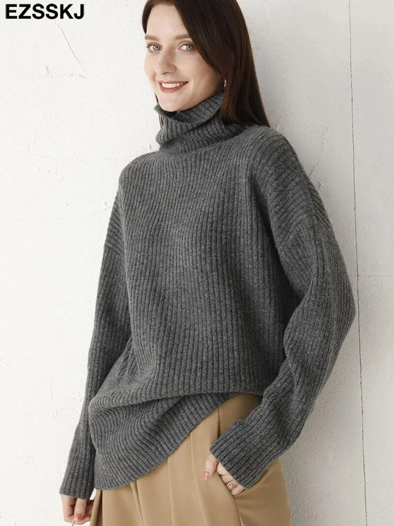 cashmere Autumn Winter highneck thick oversize Sweater pullovers Women 2021 LOOSE  sweater pullovers female Long Sleeve